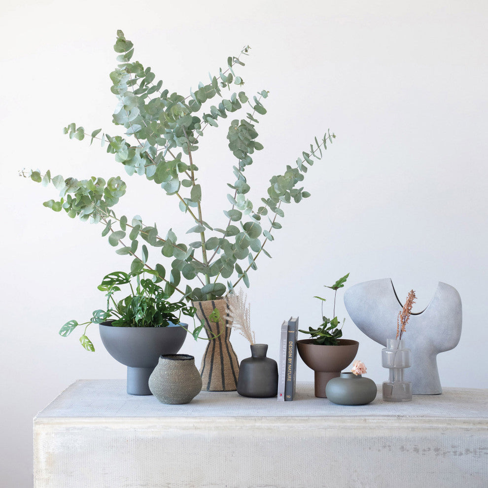 Decorative Metal Footed Bowl, Gray