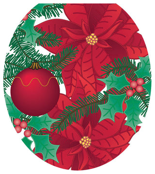 Poinsettia Toilet Tattoos Seat Cover, Vinyl Lid Decal, Holiday Bathroom Decor, Round