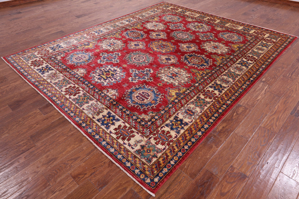 8' 0" X 9' 10" Geometric Super Kazak Hand Knotted Rug Q10606