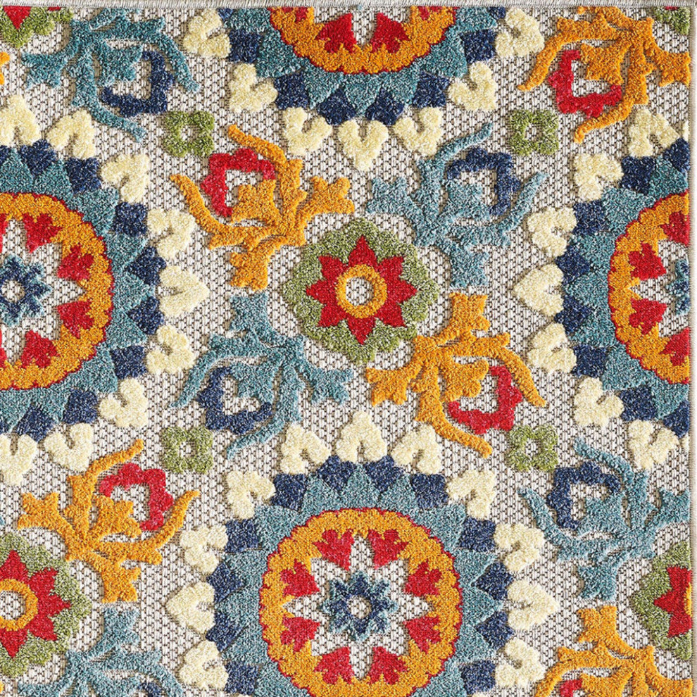 3"x5" Orange Floral Lattice Indoor Outdoor Area Rug