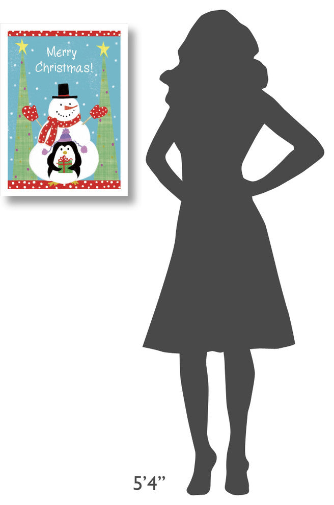 "Snowman and Penguin Friends Flag" Digital Paper Print by Farida Zaman, 18"x24"