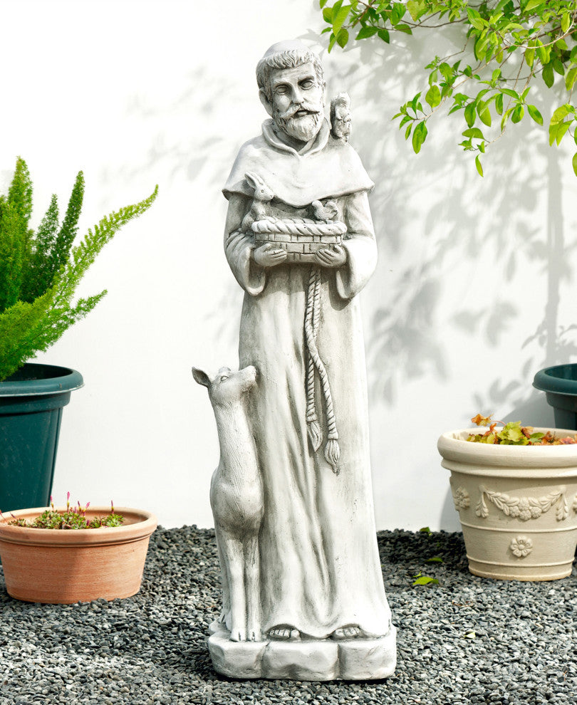 36.25" MGO St. Francis Garden Statue Feeds Animals
