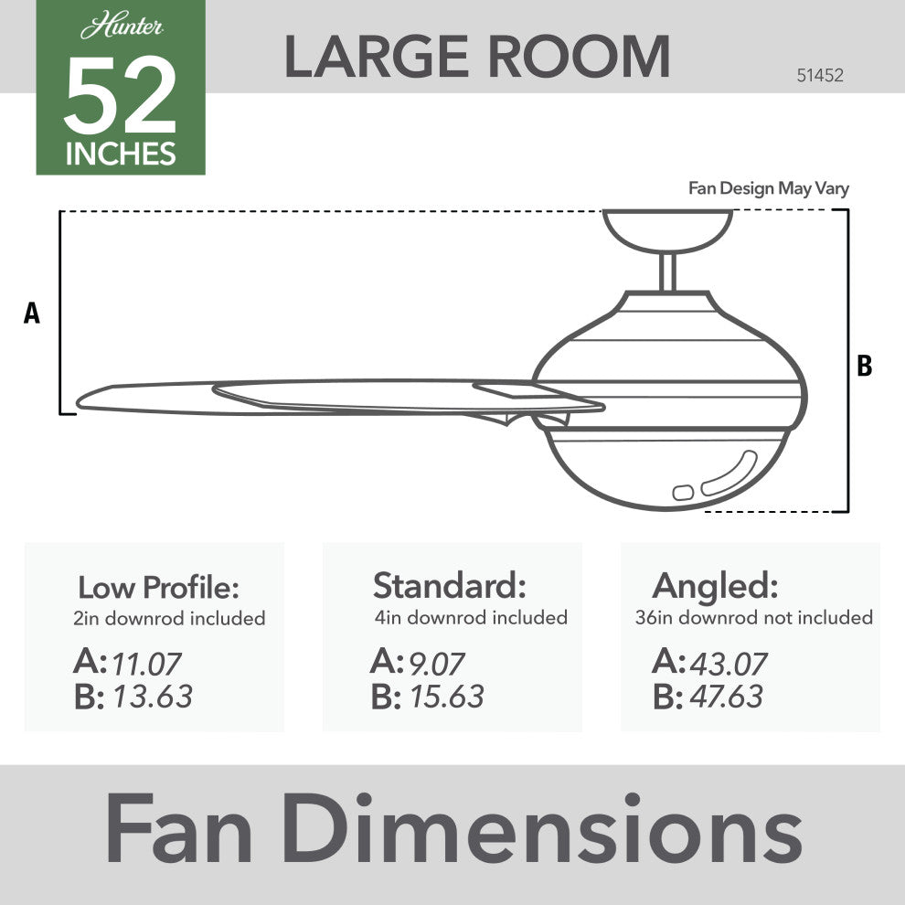Hunter 52" Yuma Matte Black Damp Rated Ceiling Fan With LED Light Kit and Remote