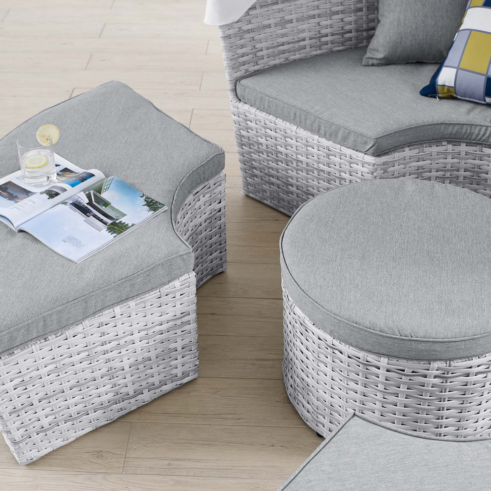 Lounge Daybed Sofa Bed, Gray, Rattan, Wicker, Modern, Outdoor Hospitality