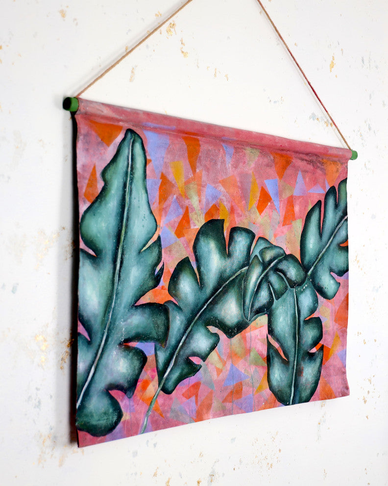 Wall tapestry, tapesrty wall hanging, banana leaf art, tropical art, botanical