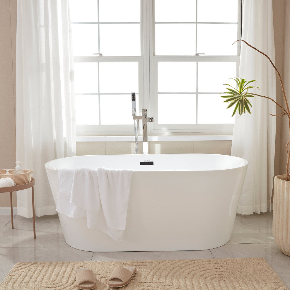 Freestanding Acrylic Bathtub, White/Matte Black, 59"