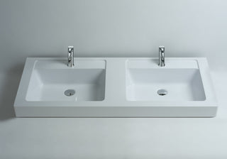 ADM Double Rectangular Stone Resin Countertop Sink, White, 47", Glossy White