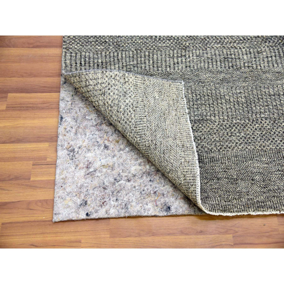 Gray, Modern Grass Design, Natural Undyed Wool, Hand Knotted, Rug, 8'x10'1"
