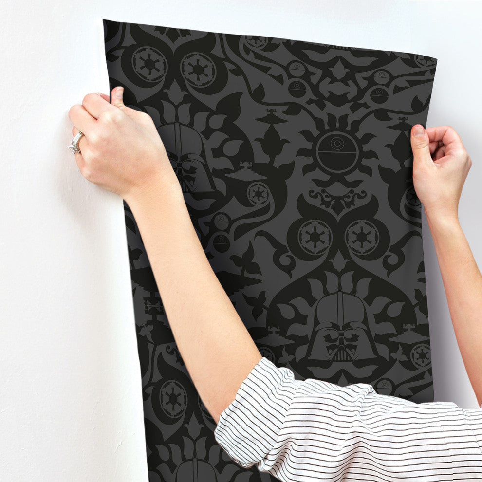 Charcoal Star Wars The Dark Side Damask Peel & Stick Wallpaper