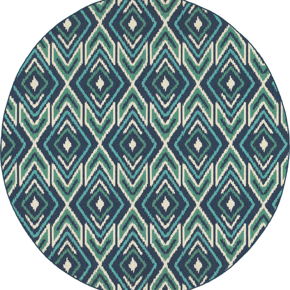Oriental Weavers Meridian Navy/Green Geometric Indoor/Outdoor Rug 7'10" RND