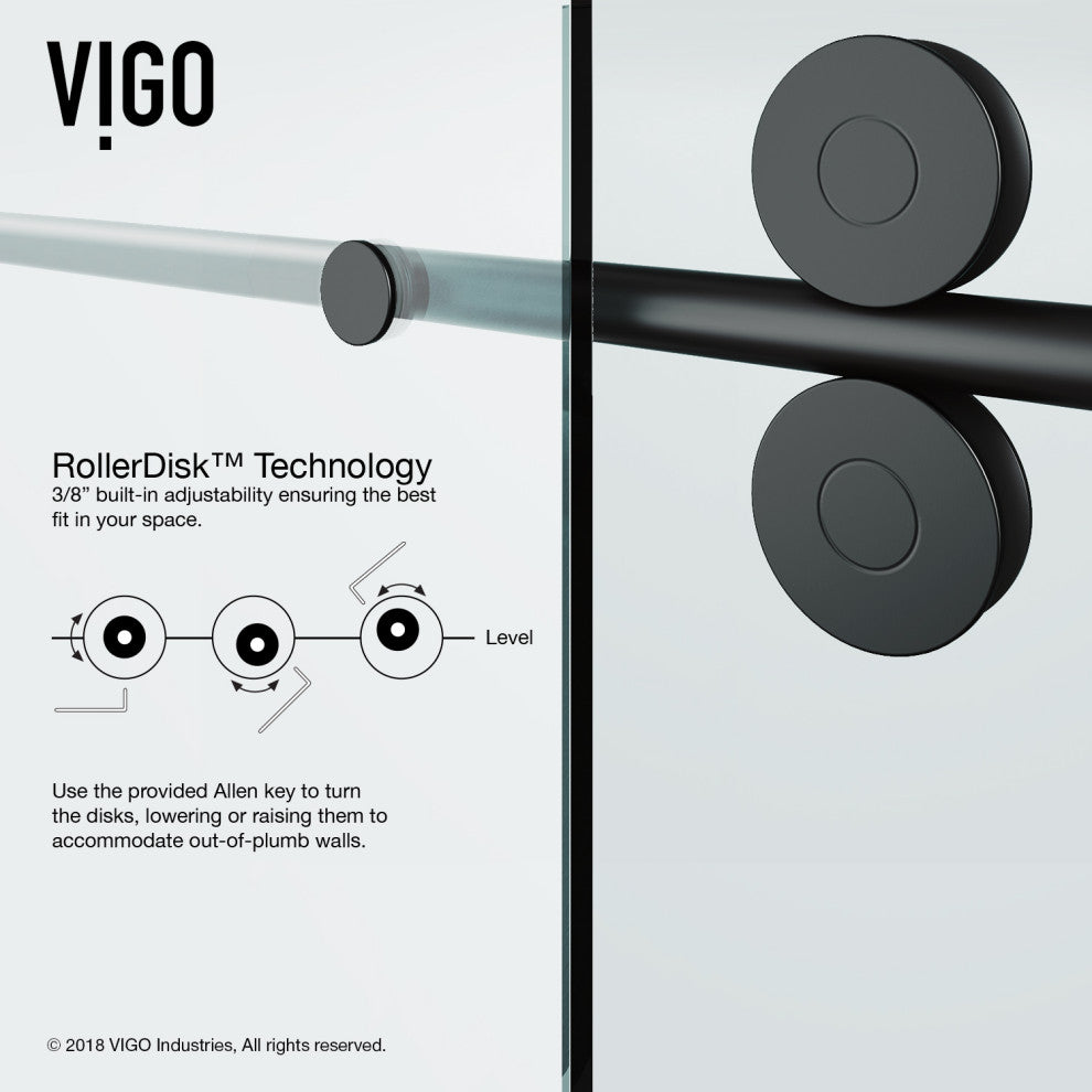 VIGO Elan 56" to 60" W x 66" H Frameless Sliding Tub Door, Matte Black, Clear Glass