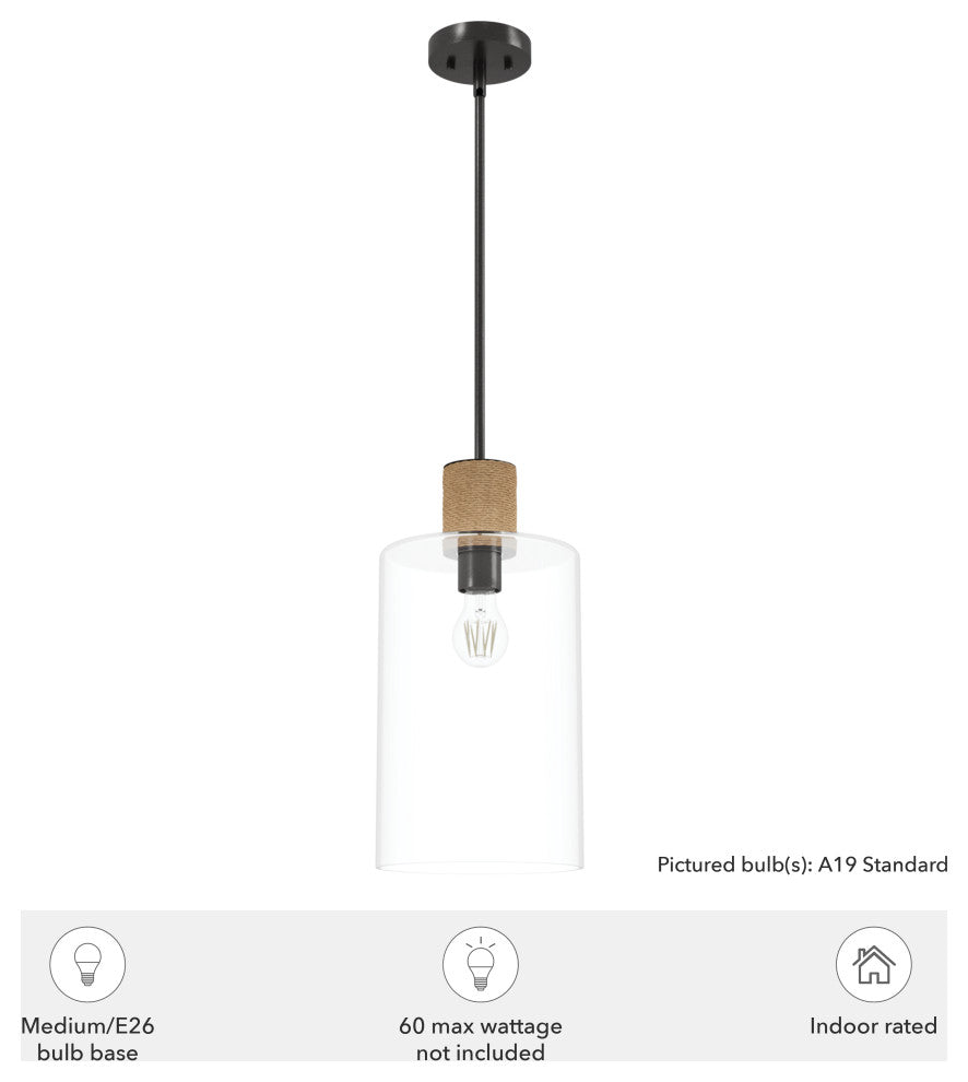 Vanning Noble Bronze and Natural Sisal Rope With Clear Glass 1 Light Pendant