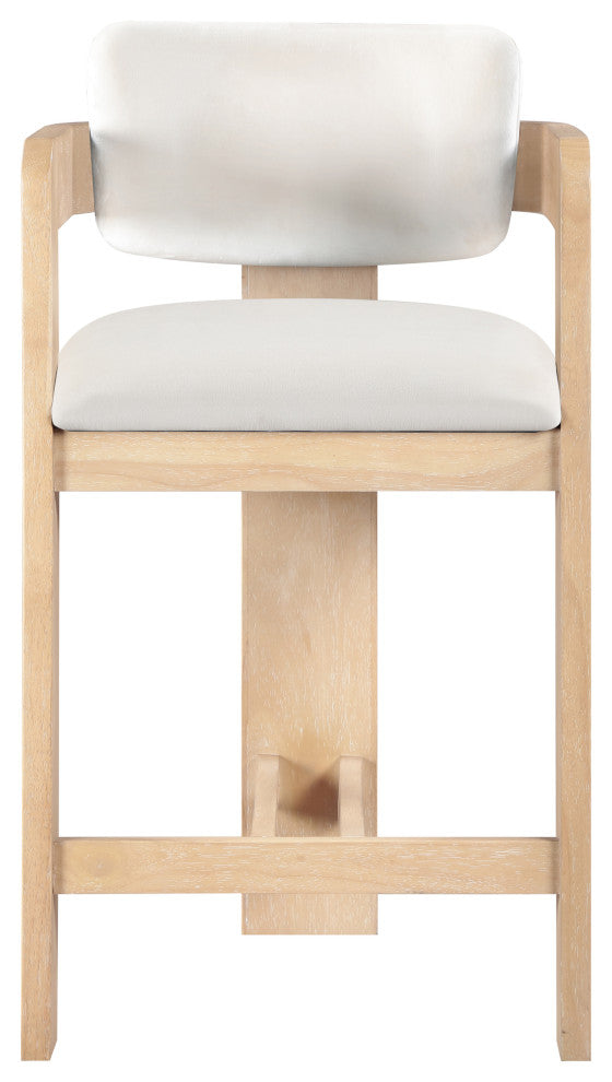 Sacha Upholstered Bar and Counter Stool, Cream, Velvet, Natural