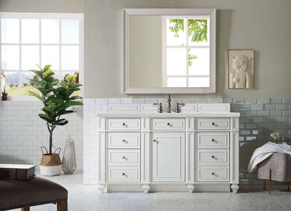 Bristol 60" Single Vanity Bright White, Eternal Jasmine Pearl Quartz
