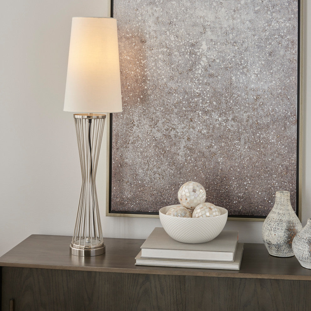 Nourison AKT01 Table Lamp, Silver, 8" x 8" x 33"