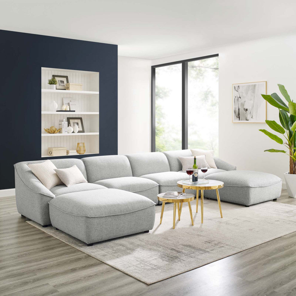 Sectional Sofa Set, Fabric, Gray, Modern, Living Lounge Hotel Hospitality