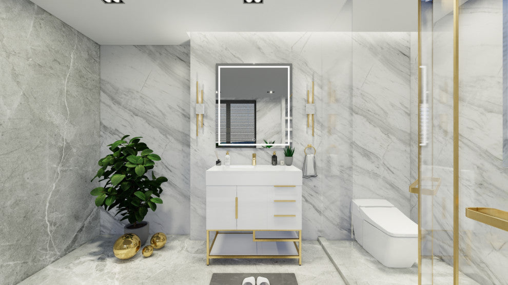 Madison 36" Freestanding Vanity with Reinforced Acrylic Sink, High Gloss White