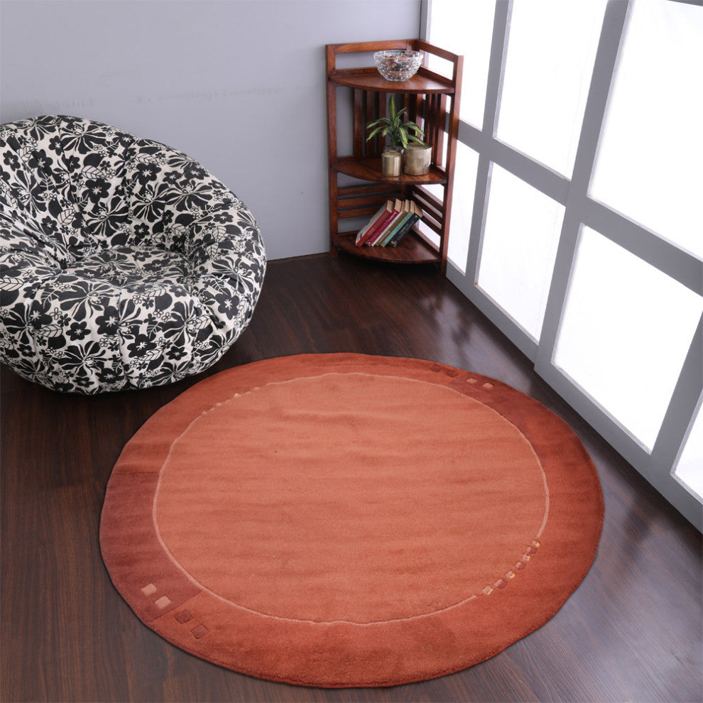 Hand Knotted Tibbati Wool Area Rug Contemporary Orange