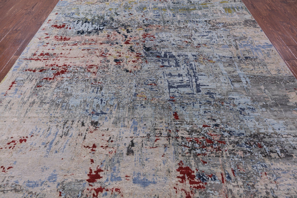 Abstract Wool & Silk Hand Knotted Rug 8' 10" X 11' 10" - Q15544