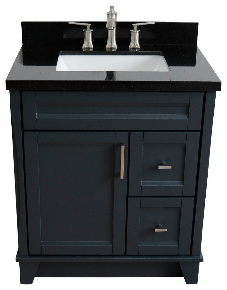 31" Single Sink Vanity, Dark Gray Finish With Black Galaxy Granite