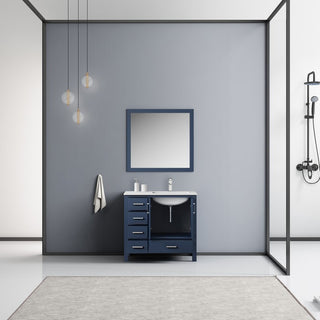 Jacques 36" Navy Blue Single Vanity Set, Carrara Marble Top - Right Version
