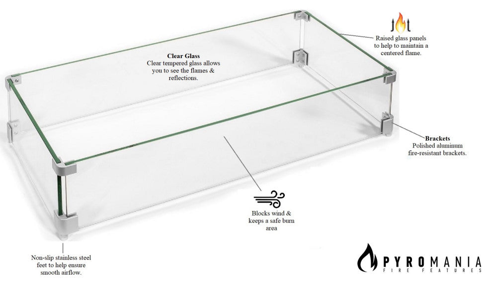 35"x21" Glass Wind Guard for Rectangular Fire Tables