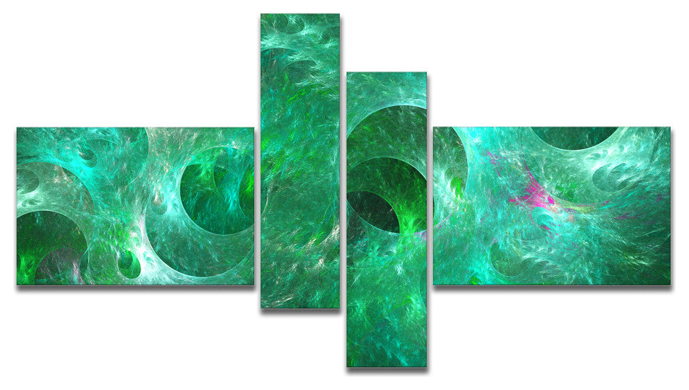 Green Fractal Glass Texture, Abstract Canvas Art Print, 60"x32", 4 panels