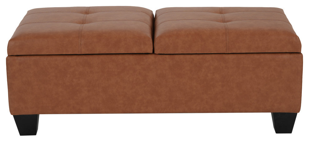 Murray Double Opening Leather Storage Ottoman, Light Brown
