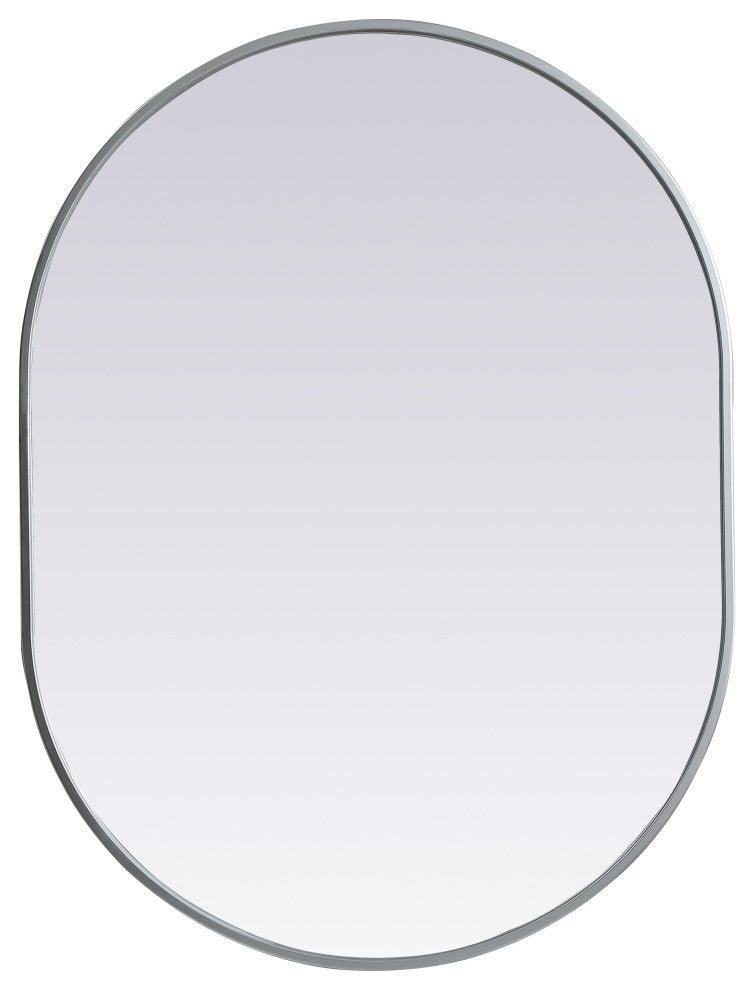 Metal Frame Oval Mirror 27X36 Inch, Silver