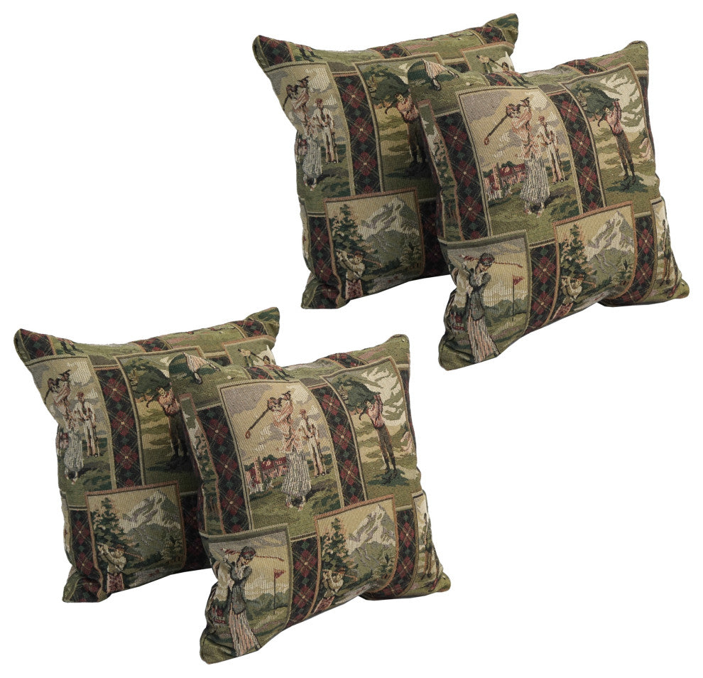 17" Jacquard Throw Pillows With Inserts, Set of 4, Golfing Day Out
