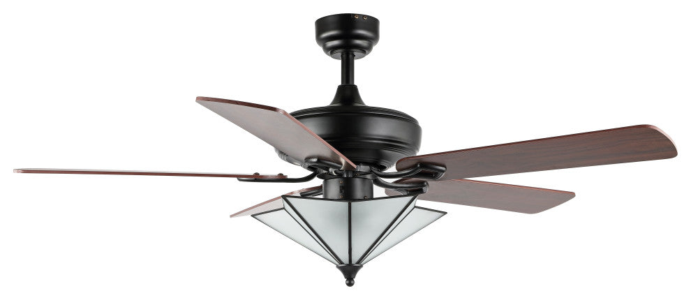 Moravia 52" 5-Light Farmhouse Rustic Shade LED Ceiling Fan With Remote, Black