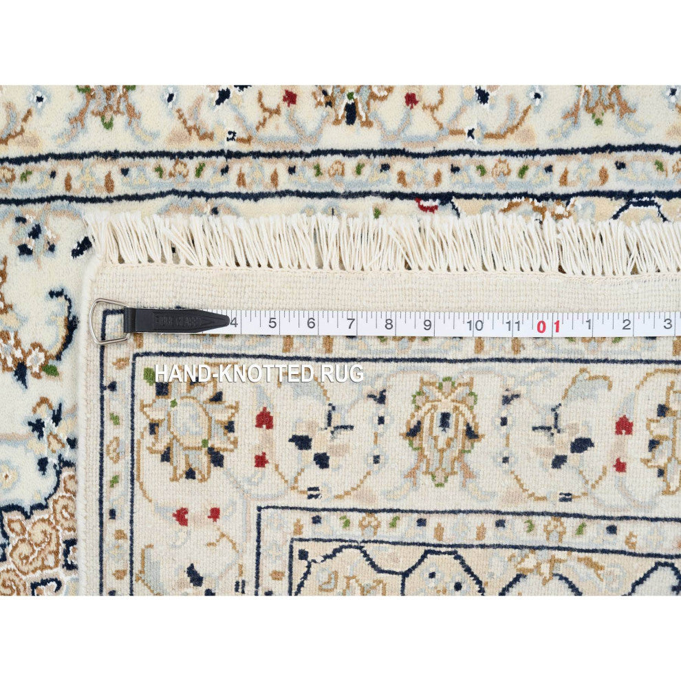 Ivory, Nain, 250 KPSI Wool and Silk Hand Knotted Runner Rug, 2'8" x 13'3"