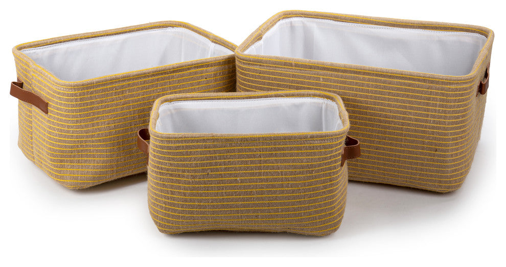 Striped Organizational Storage Basket, 3-Piece Set, Yellow
