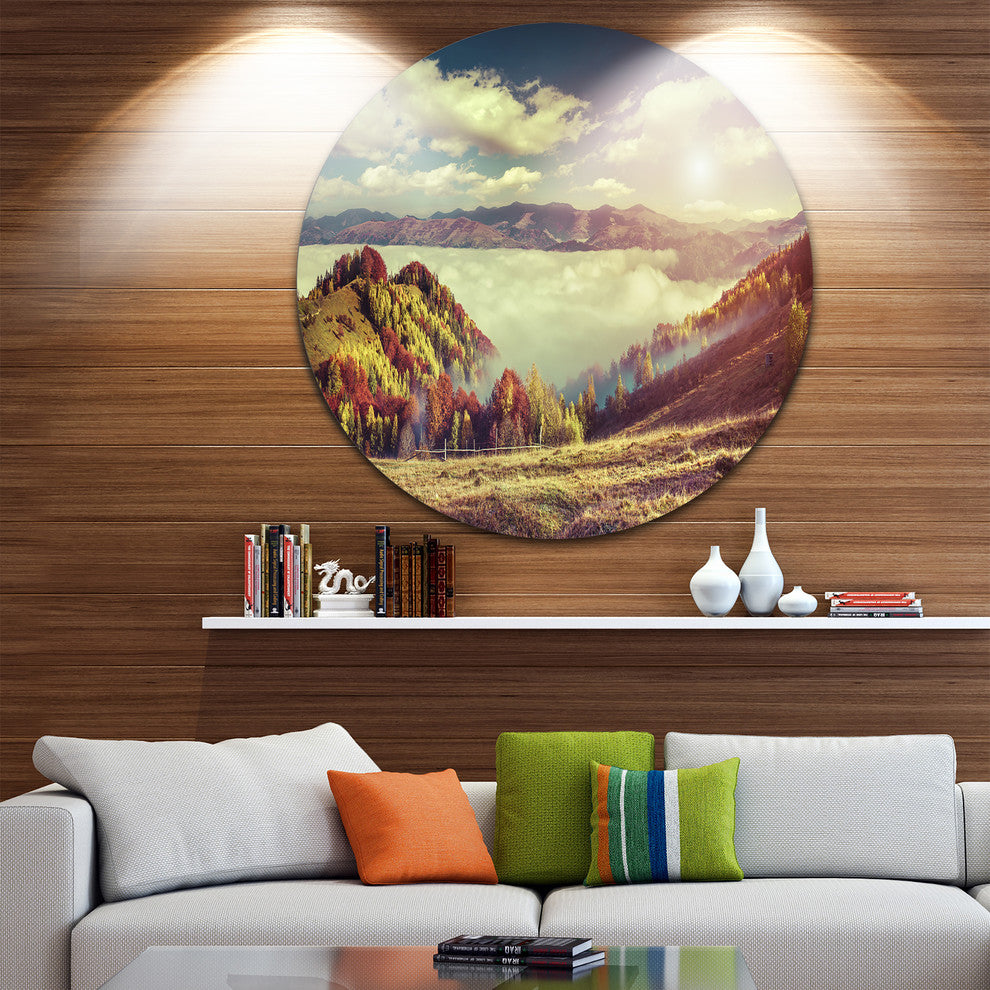Autumn Panorama Of Mountains, Photo Large Disc Metal Wall Art, 23"