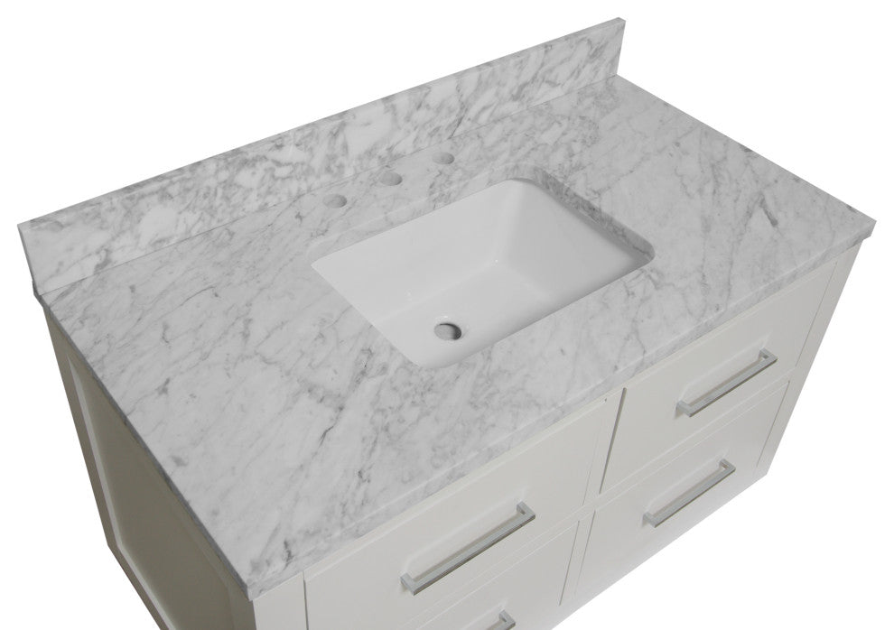 Helsinki 42" Floating Wall Mounted Bathroom Vanity, White, Carrara Marble