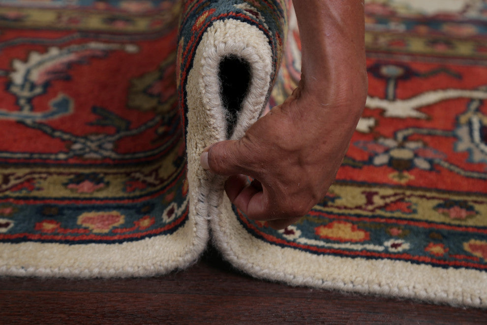Indian Heriz Oriental Traditional Handmade Area Rug, Beige, 17'10"x11'10