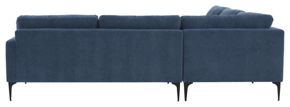Serena Blue Velvet L-Sectional With Black Legs