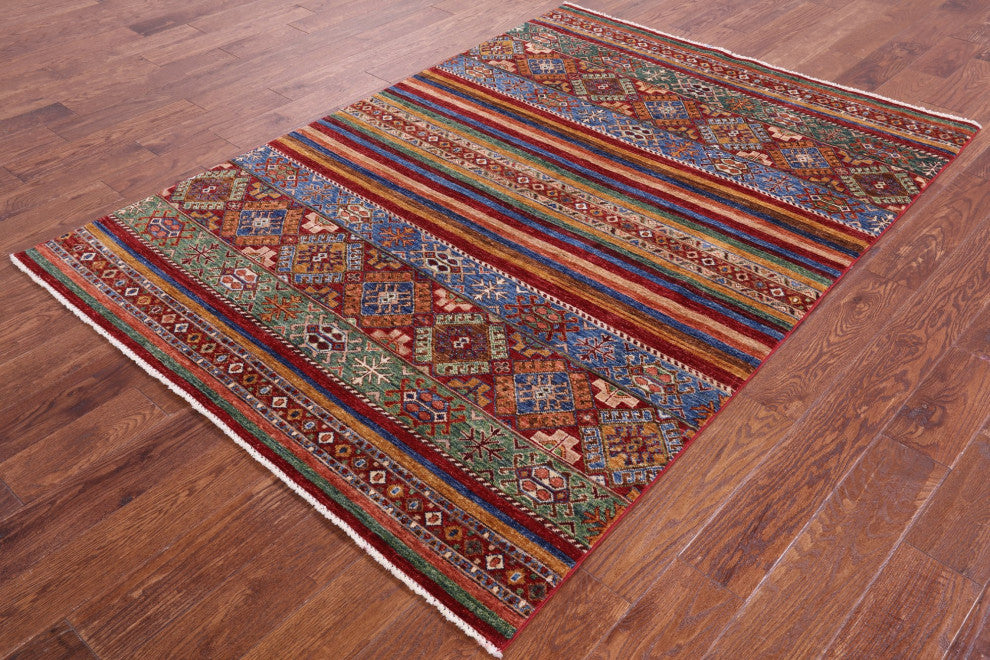 4' 10" X 6' 10" Super Kazak Khorjin Hand-Knotted Wool Rug Q11016