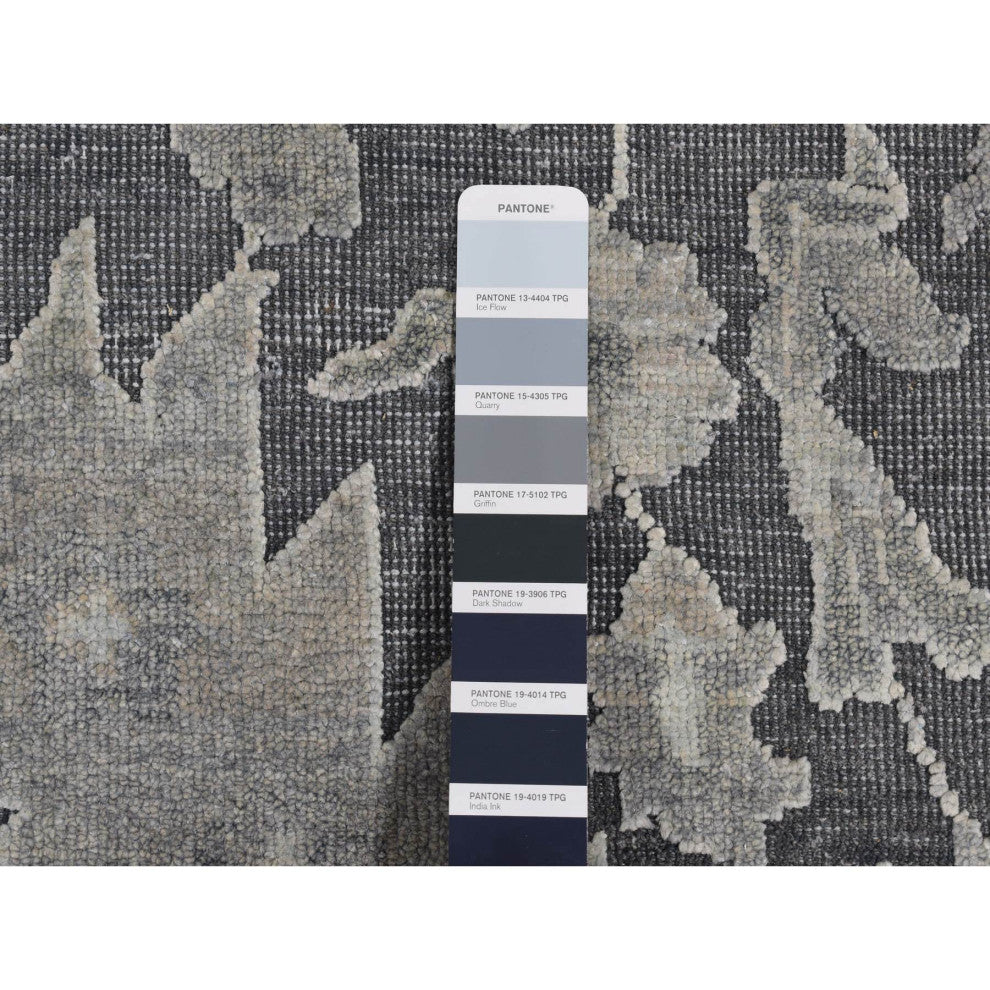 Medium Gray, Hand Knotted, Oushak Influence, Silk With Wool, Rug, 9'x11'10"