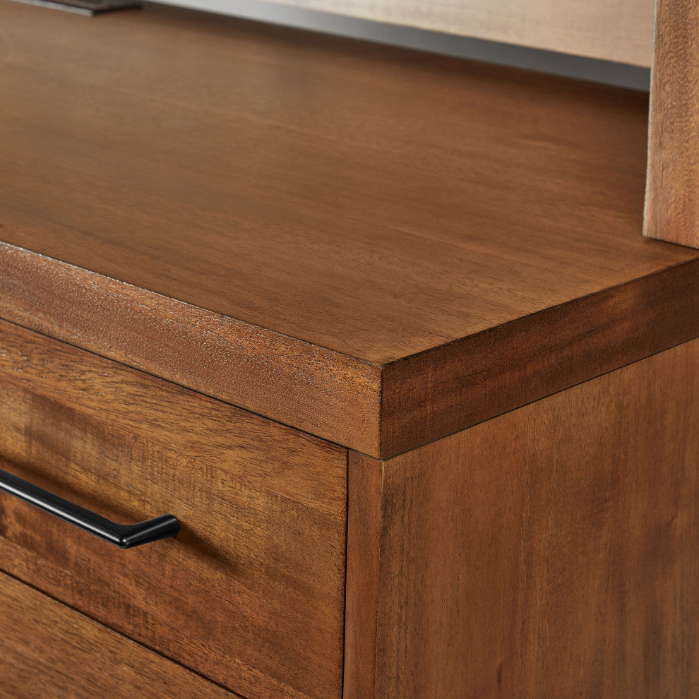 Modern Wood Desk, Office Writing Table, Fully Assembled, Rich Medium Brown