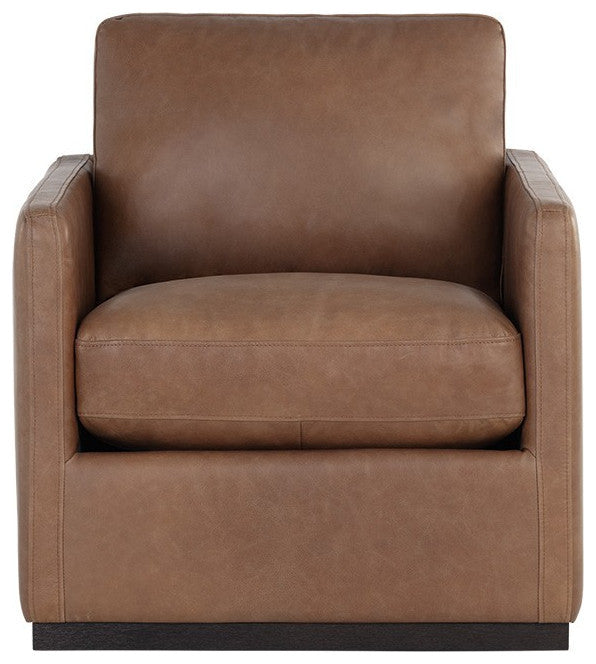 Portman Swivel Lounge Chair, Marseille Camel Leather