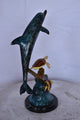 Dolphin with A Turtle, Anchor and Fish Bronze Statue - Size: 6"L x 10"W x 19"H