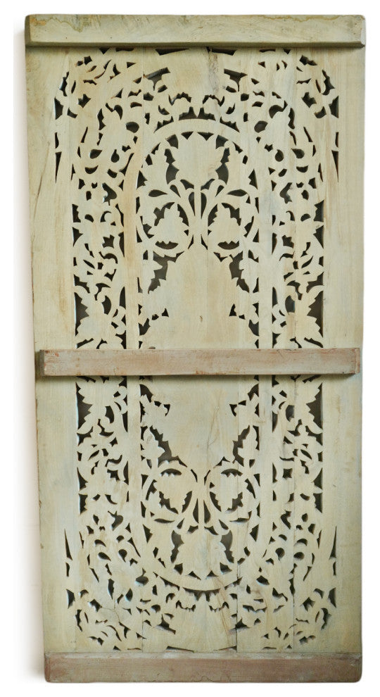 Consigned Blue Wash Wood Carved Panel