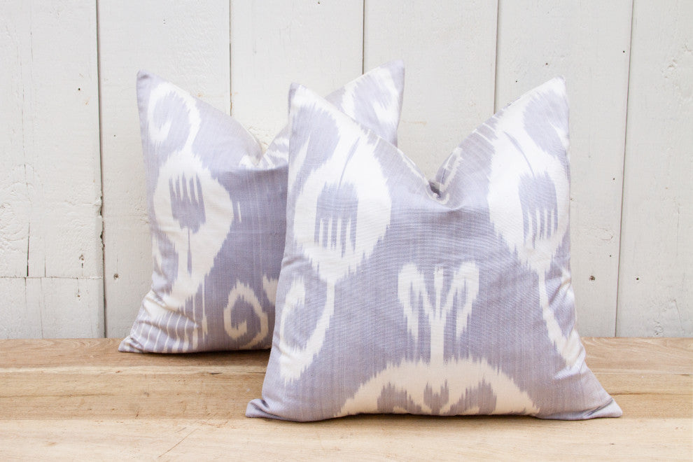 Pair of Lavender & White Ikat Silk Pillows