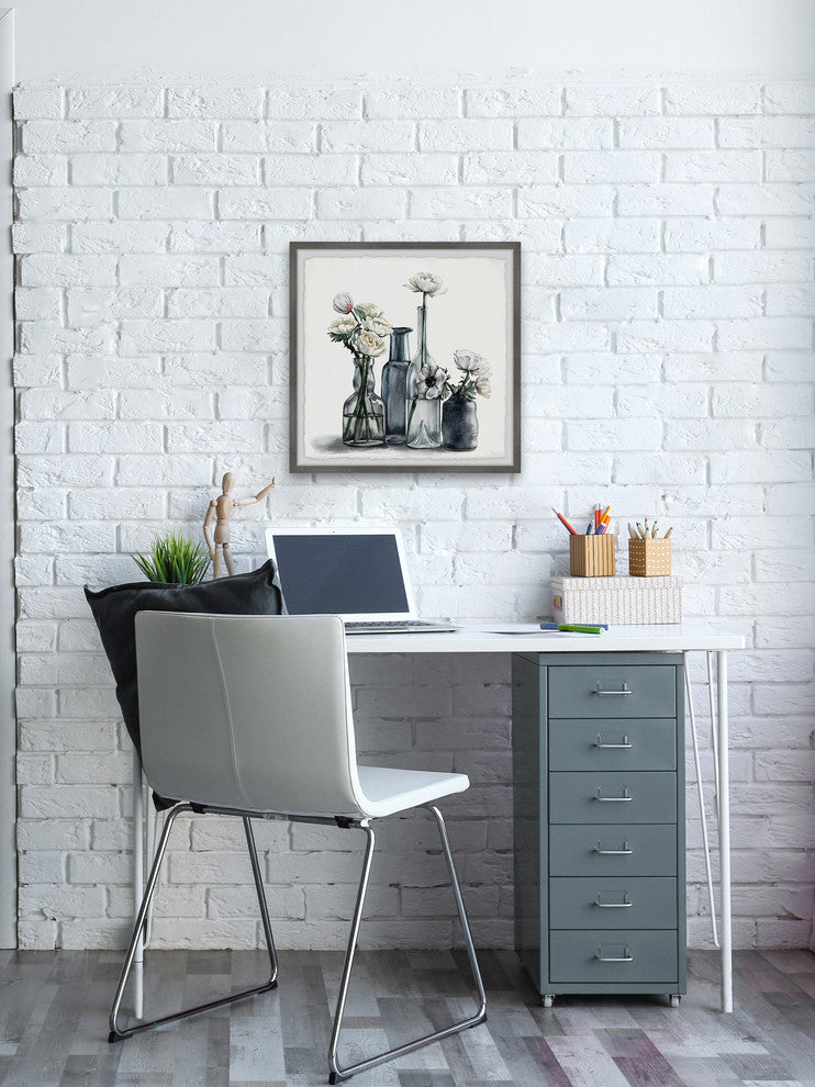 "Dark Bottle Blooms" Framed Painting Print, 32"x32"