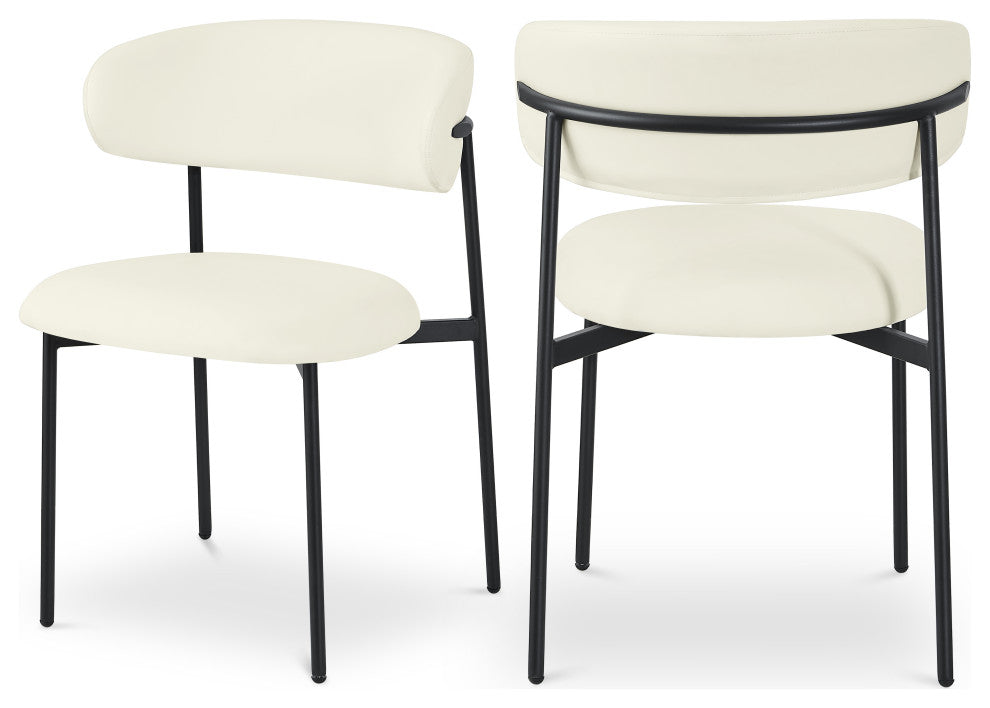 Lupita Vegan Leather Dining Chair, Set of 2, Cream, Matte Black Finish