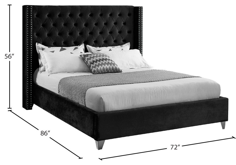Ames Velvet Bed, Black, Queen