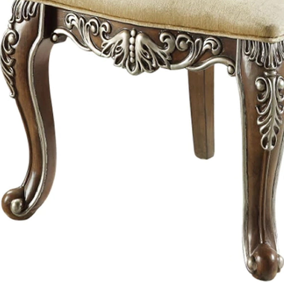 Benzara BM275732 Classic Upholstered Armchair, Scrolled Details, Nailhead, Brown