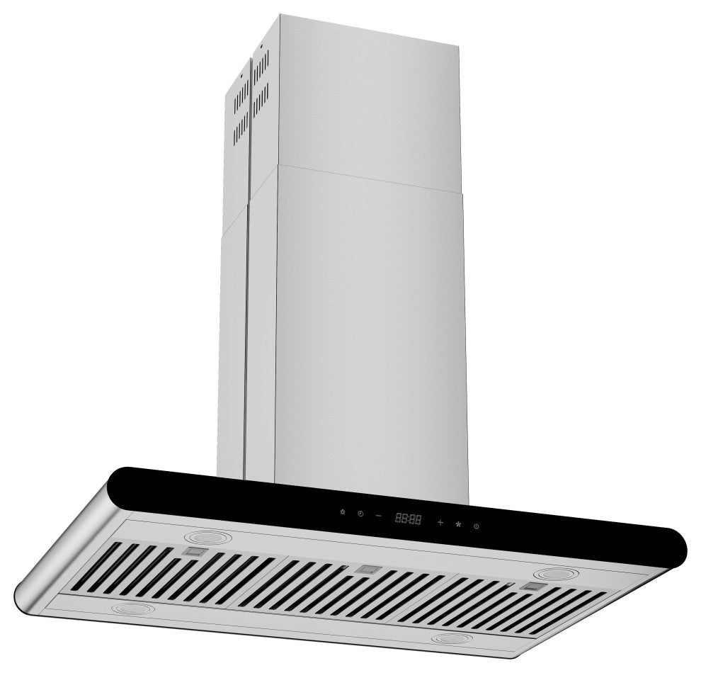 36 in. 400 CFM Island Range Hood Ducted Exhaust Kitchen Vent Tempered Glass