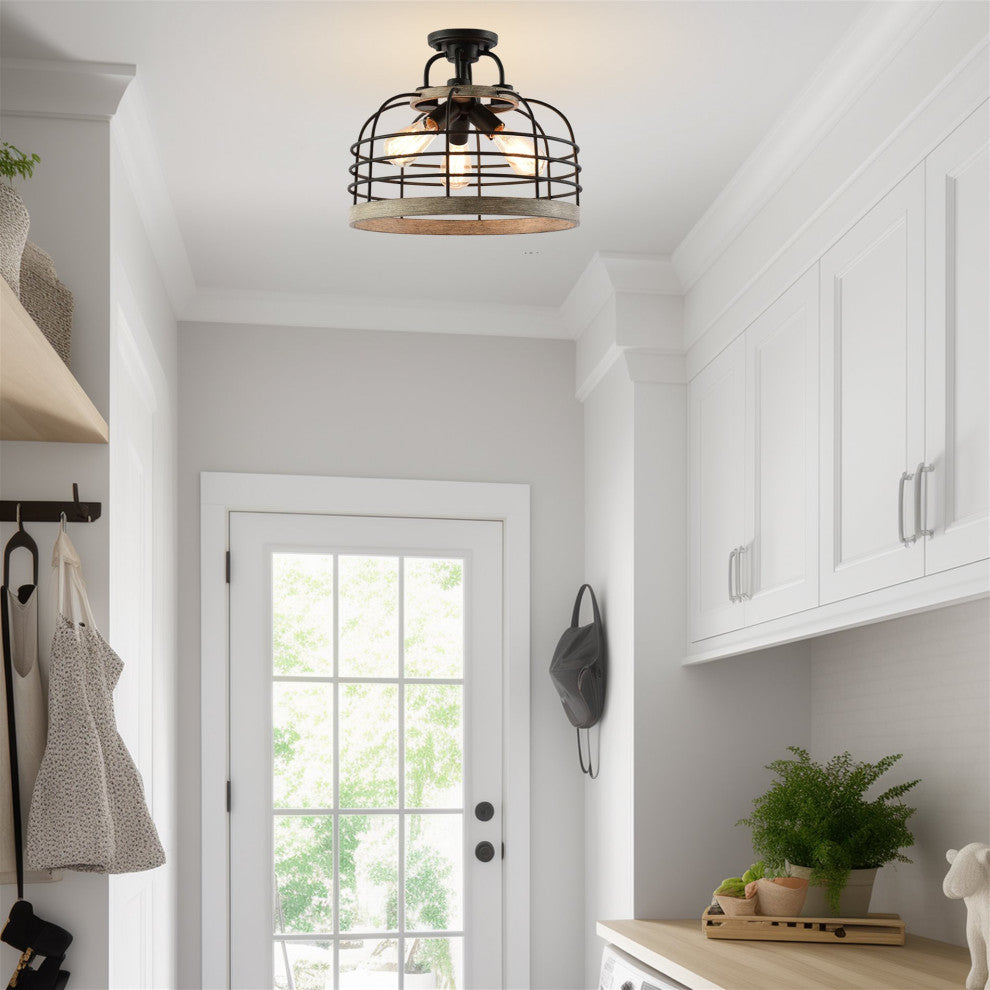 Kira Home Sawyer 17" Farmhouse Semi Flush Convertible Pendant Chandelier Light